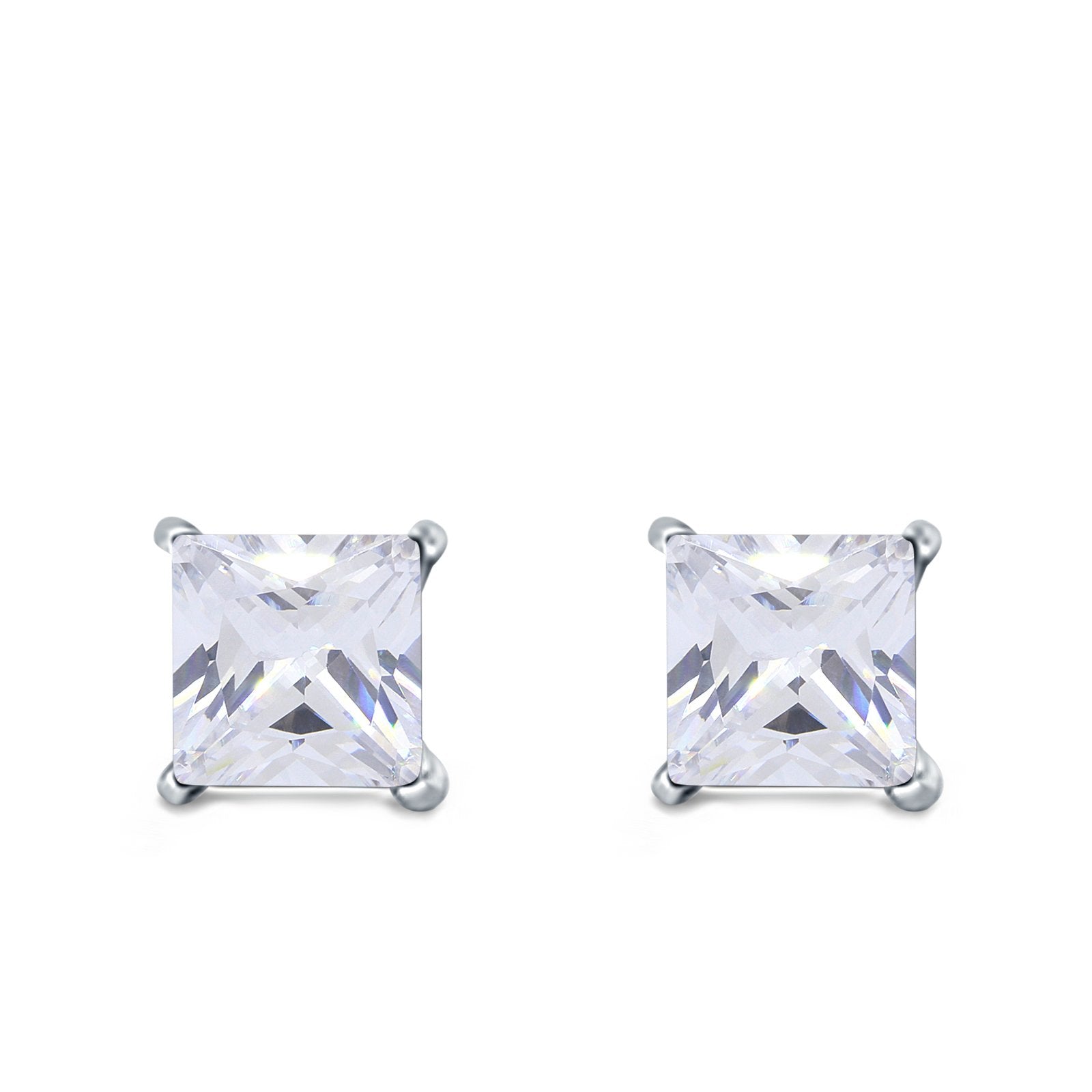 Halo Stud Earrings Princess Cut Simulated Cubic Zirconia 925 Sterling  Silver (4mm-10mm) - Simulated Cubic Zirconia / 4mm