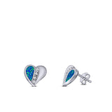 Heart Stud Earring Lab Created Blue Opal Solid 925 Sterling Silver (9mm)