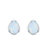 Solitaire Teardrop Pear Stud Earrings Lab Created White Opal 925 Sterling Silver