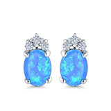 Oval Stud Earrings Lab Created Blue Opal 925 Sterling Silver(12mm)