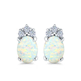 Oval Stud Earrings Lab Created White Opal 925 Sterling Silver(12mm)