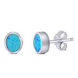 Oval Stud Earring Lab Created Blue Opal Solid 925 Sterling Silver (7mm)