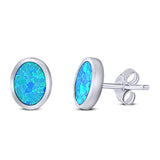 Oval Stud Earring Lab Created Blue Opal Solid 925 Sterling Silver (10mm)