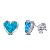 Heart Stud Earring Lab Created Blue Opal Solid 925 Sterling Silver (8mm)