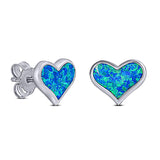 Heart Stud Earring Lab Created Blue Opal Solid 925 Sterling Silver (9mm)