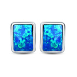 Solitaire Stud Earring Radiant Shape Lab Created Blue Opal 925 Sterling Silver (8mm)