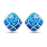 Solitaire Stud Earring Cushion Shape Lab Created Blue Opal 925 Sterling Silver (13mm)