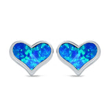 Heart Stud Earrings Lab Created Blue Opal 925 Sterling Silver (10mm)