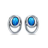 Stud Round Earrings Lab Created Blue Opal 925 Sterling Silver (8mm)