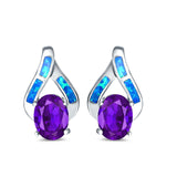 Stud Earrings Lab Created Blue Opal Simulated Amethyst CZ 925 Sterling Silver (16mm)