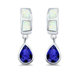 Pear Stud Earrings Lab Created White Opal Simulated Blue Sapphire CZ 925 Sterling Silver (23mm)