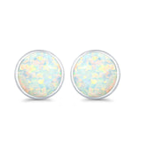 Stud Earrings Lab Created White Opal 925 Sterling Silver (14mm)