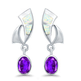 Stud Earrings Lab Created White Opal Oval Simulated Amethyst 925 Sterling Silver (24mm)