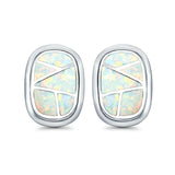 Stud Earrings Lab Created White Opal 925 Sterling Silver (18mm)