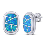 New Style Irregular Shape Stud Earring Lab Created Blue Opal 925 Sterling Silver (18mm)