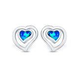 Heart Stud Earrings Lab Created Blue Opal 925 Sterling Silver (11mm)