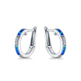 Hoop Earrings Lab Created Blue Opal 925 Sterling Silver (18mm)