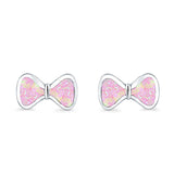 Bow Stud Earrings Lab Created Pink Opal 925 Sterling Silver (5mm)
