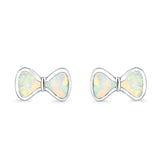 Bow Stud Earrings Lab Created White Opal 925 Sterling Silver (5mm)