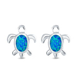 Turtle Stud Earrings Lab Created Blue Opal 925 Sterling Silver (13mm)