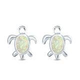 Turtle Stud Earrings Lab Created White Opal 925 Sterling Silver (13mm)