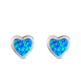 Heart Stud Earrings Lab Created Blue Opal 925 Sterling Silver(9mm)