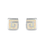 Square Spiral Swirl Stud Earrings Lab Created White Opal 925 Sterling Silver (7mm)