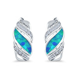 Stud Earrings Lab Created Blue Opal Round Simulated CZ 925 Sterling Silver(14mm)