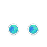 Round Stud Earrings Lab Created Blue Opal 925 Sterling Silver (5mm)