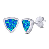 Triangle Stud Earring Lab Created Blue Opal Solid 925 Sterling Silver (7mm)