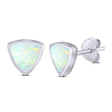 Triangle Stud Earring Lab Created White Opal Solid 925 Sterling Silver (7mm)