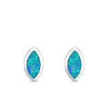 Marquise Stud Earrings Lab Created Blue Opal 925 Sterling Silver (7mm)