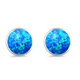 Half Ball Round Stud Earrings Lab Created Blue Opal 925 Sterling Silver (12mm)