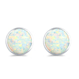 Half Ball Round Stud Earrings Lab Created White Opal 925 Sterling Silver (12mm)