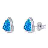 Triangle Stud Earring Created Blue Opal Solid 925 Sterling Silver (10mm)