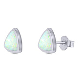 Triangle Stud Earring Created White Opal Solid 925 Sterling Silver (10mm)