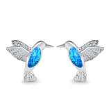Hummingbird Stud Earrings Lab Created Blue Opal 925 Sterling Silver (15mm)