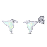 Hummingbird Stud Earring Created White Opal Solid 925 Sterling Silver (10mm)