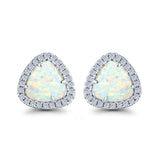 Halo Trillion Cut Stud Earrings Lab Created White Opal 925 Sterling Silver (12mm)
