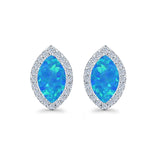 Halo Marquise Stud Earrings Lab Created Blue Opal 925 Sterling Silver (14mm)