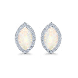 Halo Marquise Stud Earrings Lab Created White Opal 925 Sterling Silver (14mm)