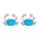 Crab Stud Earrings Lab Created Blue Opal 925 Sterling Silver (14mm)