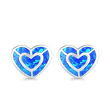 Heart Stud Earrings Lab Created Blue Opal 925 Sterling Silver (15mm)