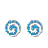Spiral Stud Earrings Lab Created Blue Opal 925 Sterling Silver (13mm)
