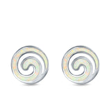 Spiral Stud Earrings Lab Created White Opal 925 Sterling Silver (13mm)