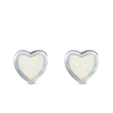 Solitaire Heart Stud Earrings Lab Created White Opal 925 Sterling Silver (6mm)
