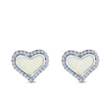 Halo Heart Stud Earrings Lab Created White Opal Simulated CZ 925 Sterling Silver(12mm)