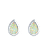 Pear Solitaire Stud Earrings Lab Created White Opal 925 Sterling Silver (10mm)