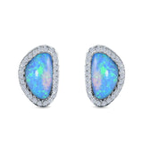 Halo Stud Earrings Lab Created Blue Opal Simulated CZ 925 Sterlig Silver(12mm)