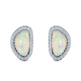 Halo Stud Earrings Lab Created White Opal Simulated CZ 925 Sterlig Silver(12mm)